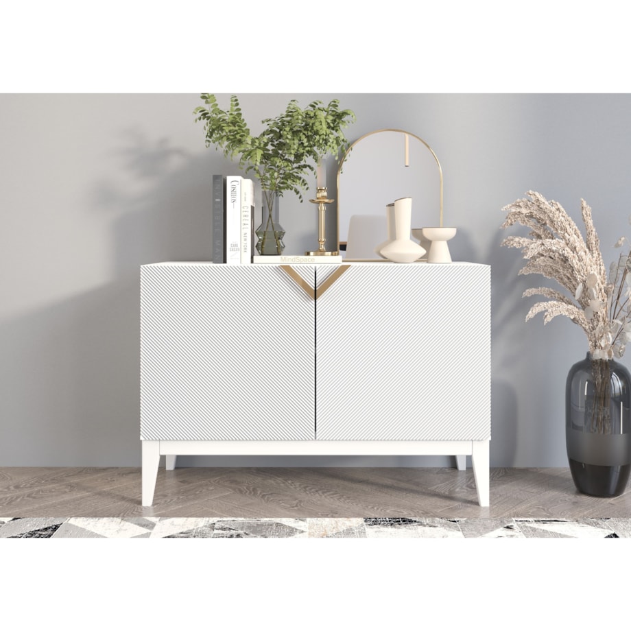 Drewniana komoda Visby DEMI LONG 2D / kolor biały + białe nogi / szer. 100,5 cm