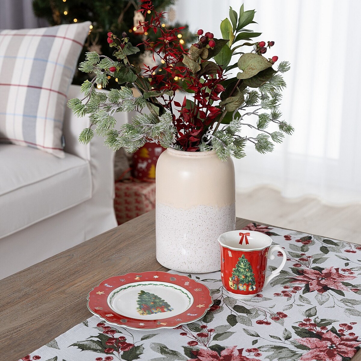Talerz deserowy Festive Tree ⌀21 cm boże narodzenie, święta, świąteczne, czerwony, 21x2 cm