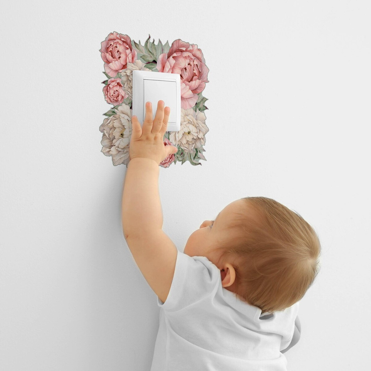 Naklejka Pod Włącznik Kontakt Kwiaty Piwonie Peonie Natura Boho Dla Dzieci 20x20cm