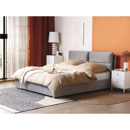Łóżko z pojemnikiem welurowe 160 x 200 cm jasnoszare BATILLY