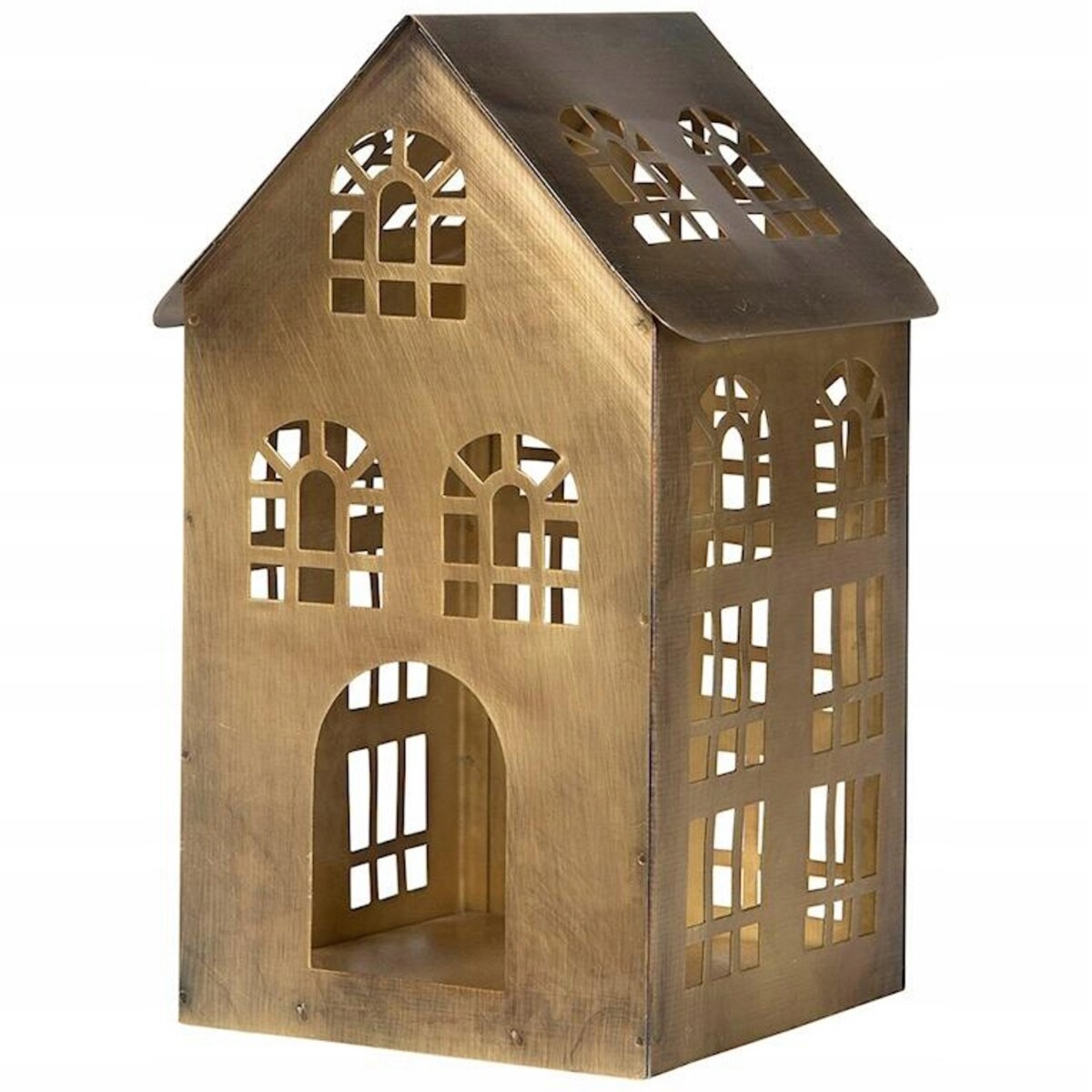 LAMPION ŚWIĄTECZNY DOMEK DOM METALOWY ZŁOTY LOFT TEALIGHT DO DOMU 21cm