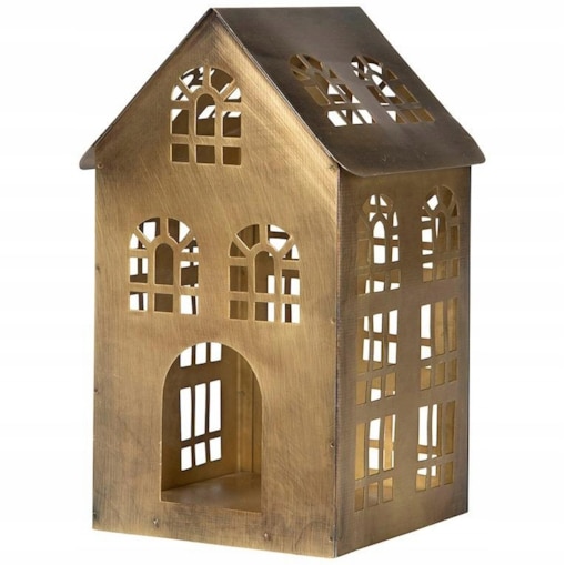 LAMPION ŚWIĄTECZNY DOMEK DOM METALOWY ZŁOTY LOFT TEALIGHT DO DOMU 21cm
