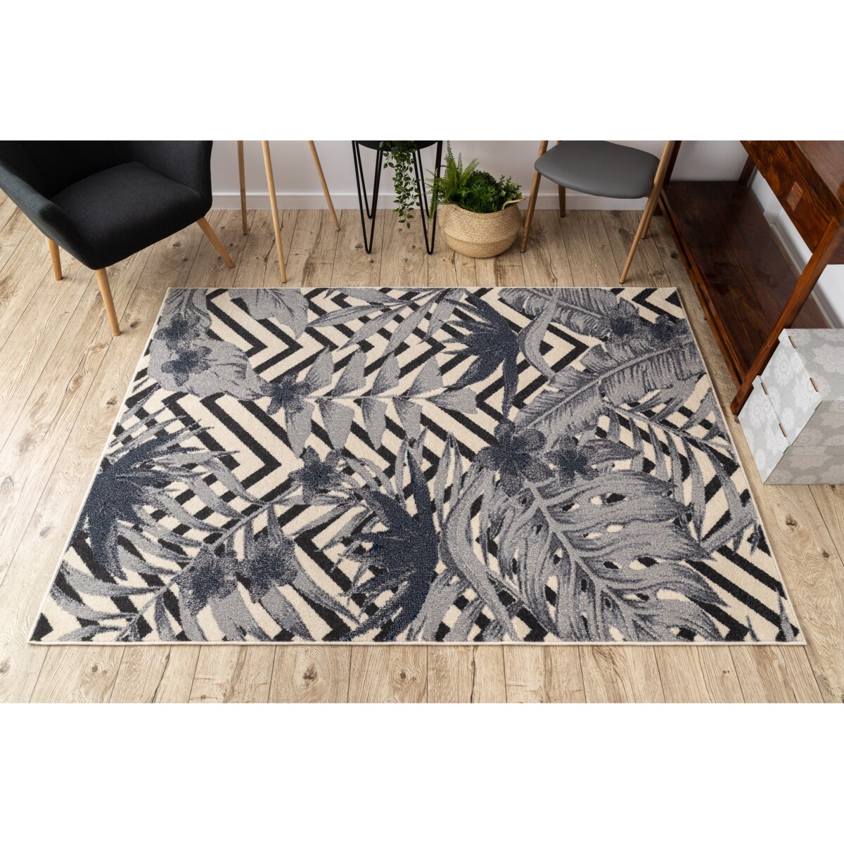 Dywan HEOS 78540 krem / niebieski LIŚCIE 160x220 cm