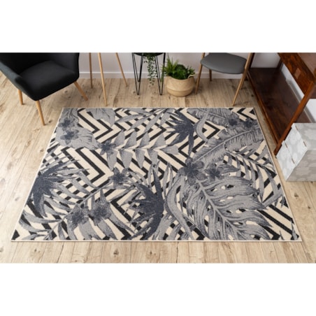 Dywan HEOS 78540 krem / niebieski LIŚCIE 160x220 cm