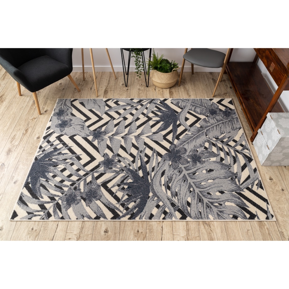 Dywan HEOS 78540 krem / niebieski LIŚCIE 160x220 cm