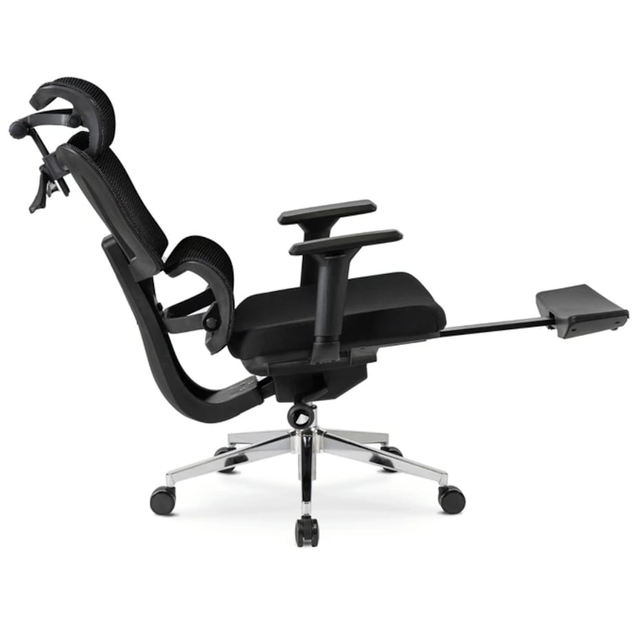 Fotel biurowy obrotowy ergonomiczny z podnóżkiem czarny DELSIN