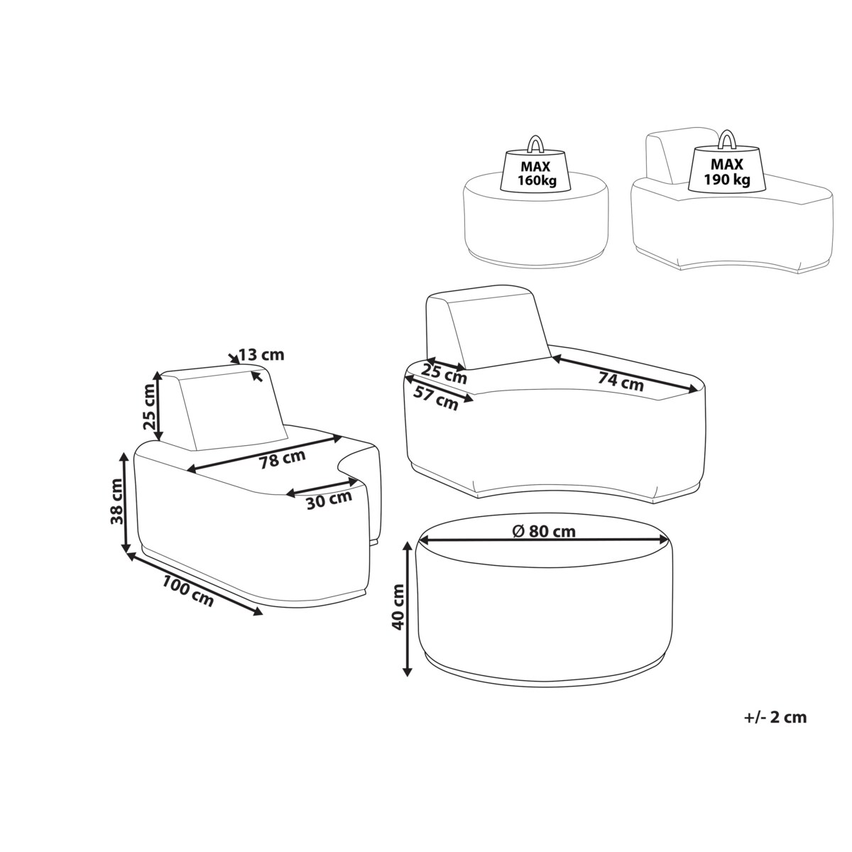Zestaw ogrodowy ze stolikiem dla 2 osób FABRO Beżowy