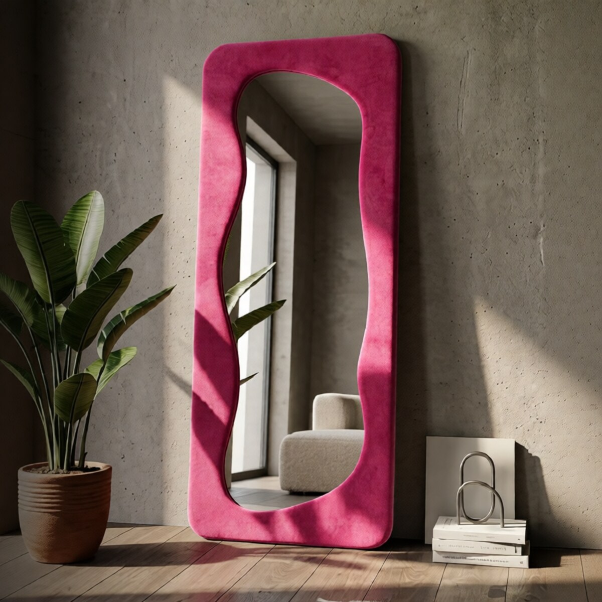 Lustro ścienne Theodor, kolor fuksja, płyta MDF i poliester, 60 x 4 x 160 cm, do salonu i przedpokoju, Mauro Ferretti