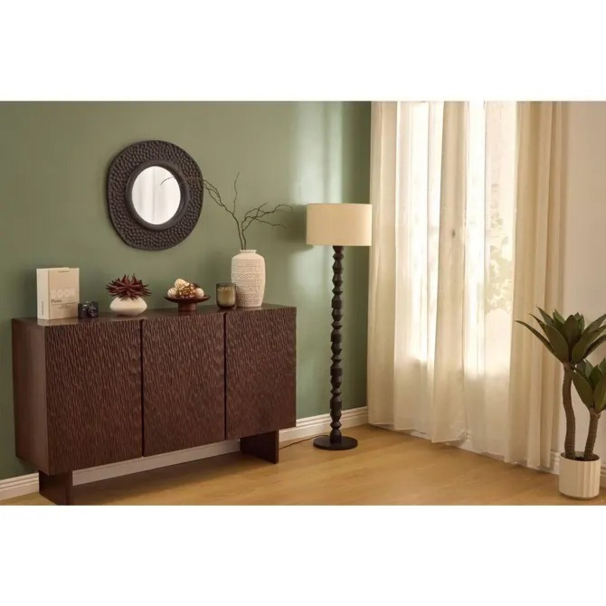 Lampa podłogowa, toczona, czarna podstawa, Yulia, 150 cm
