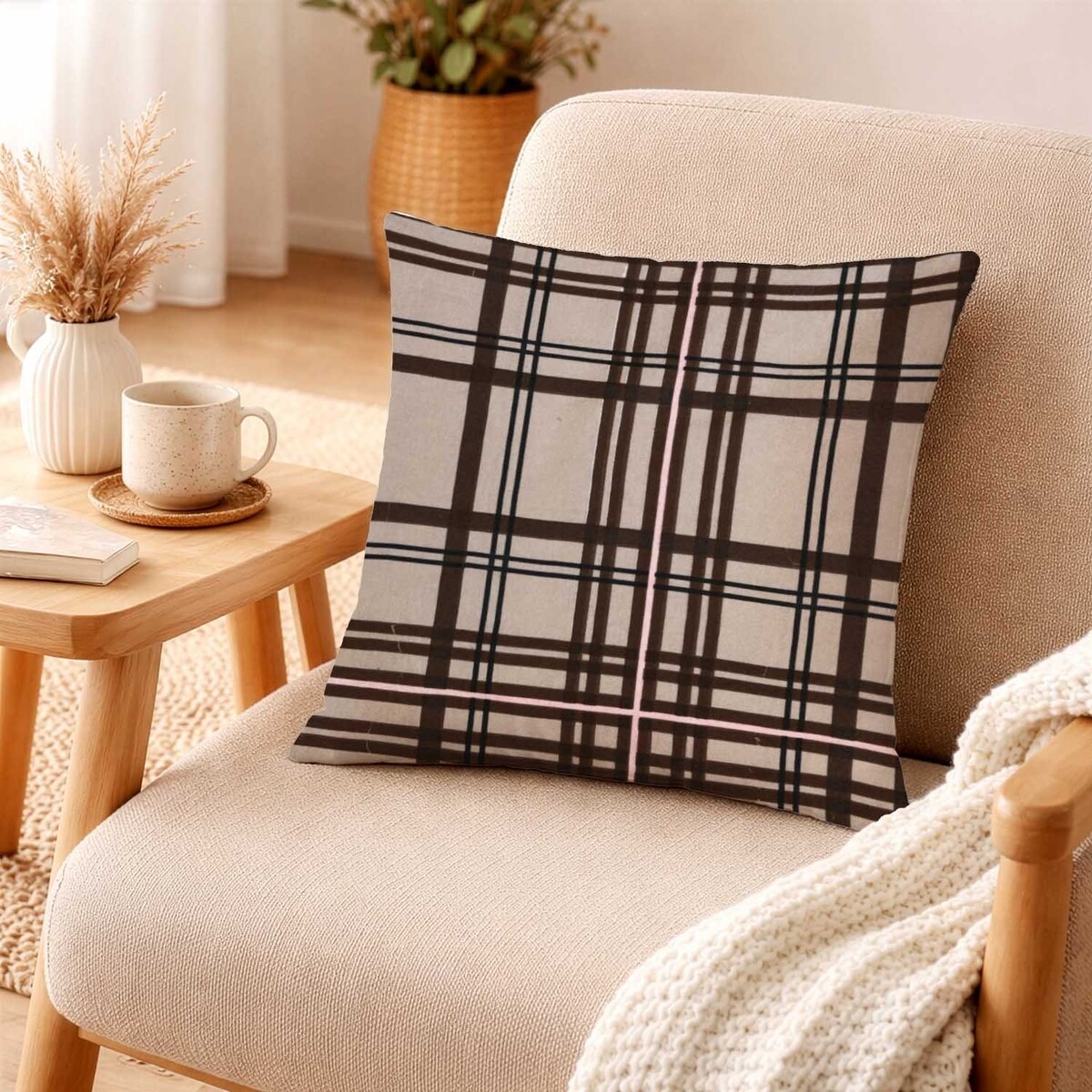 Poszewka flanelowa 40x40 Manhattan Brown, brązowa w kratę, Flanelove, Darymex