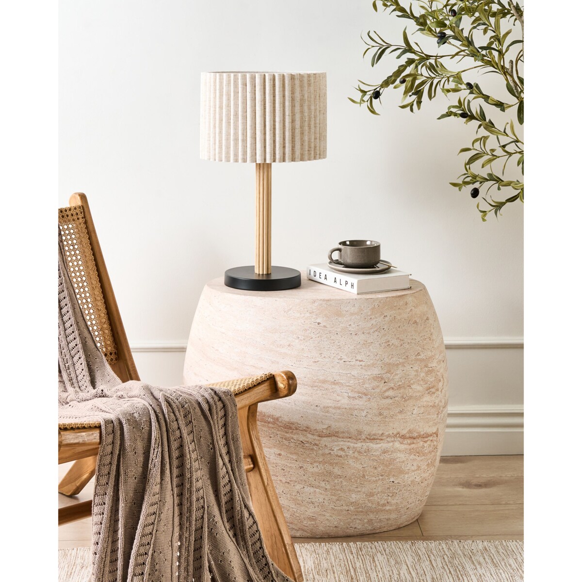 Lampa stołowa BELESSA Drewno kauczukowe Jasnobeżowy