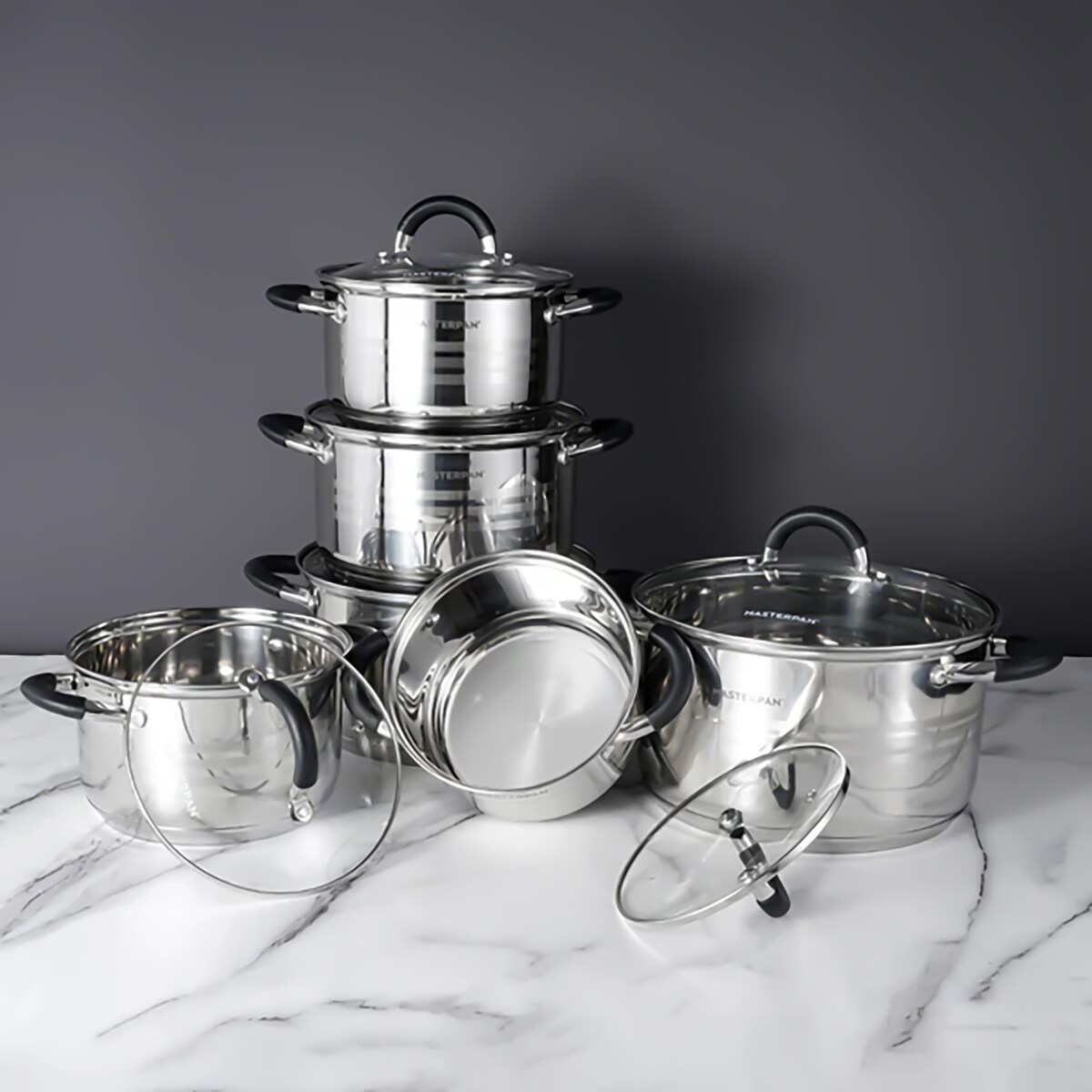 Zestaw Garnków Indukcyjnych 12 El. Ze Szklanymi Pokrywkami