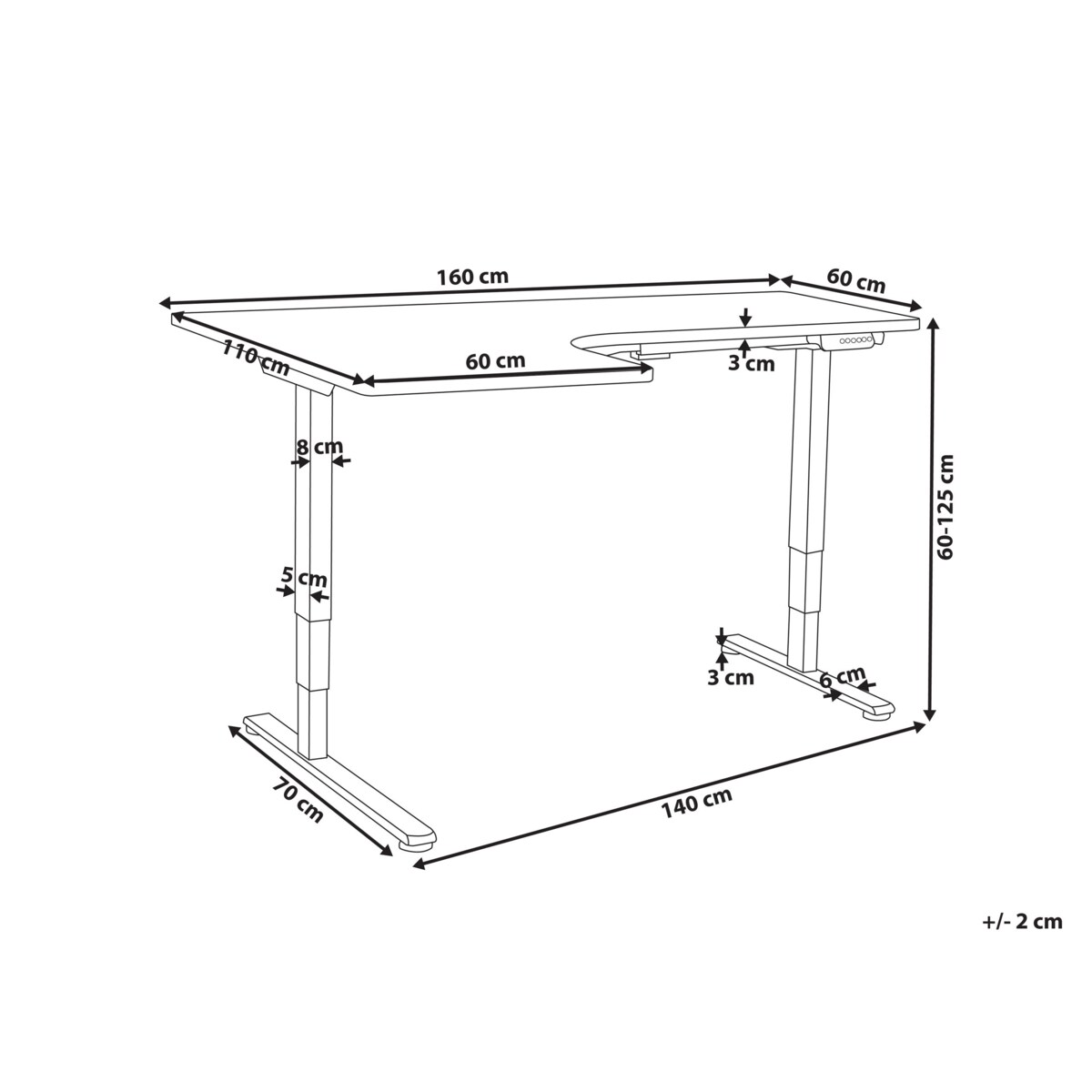 Biurko narożne lewe regulowane elektrycznie 160 x 59 cm ciemnobrązowe z białym DESTINES