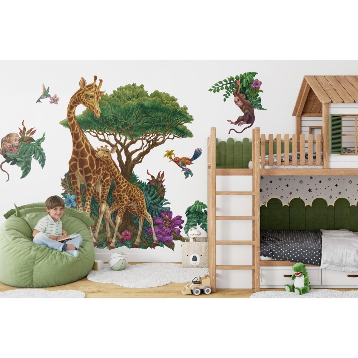 Zestaw naklejek na ścianę, Dzikie zwierzęta roślinność, 60cm