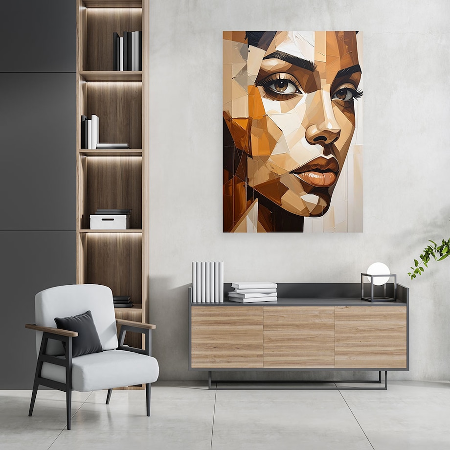 Obraz do salonu sypialni biura, Kobieta Portret Beżowy