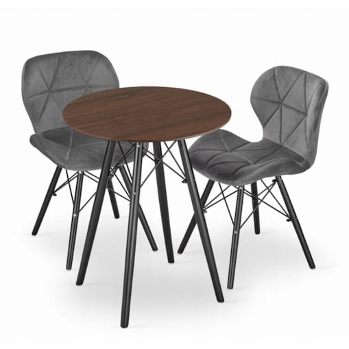 Zestaw Stół+ 2 Krzesła SzareDo Jadalni Kuchni Salonu Biura Okrągły Czarny