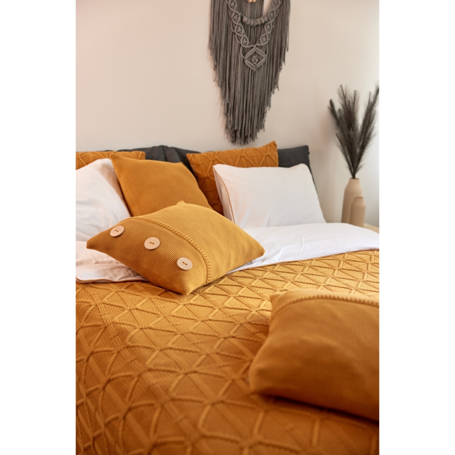 Pościel biała lamówka musztardowa, 200 x 200 cm, La Manta