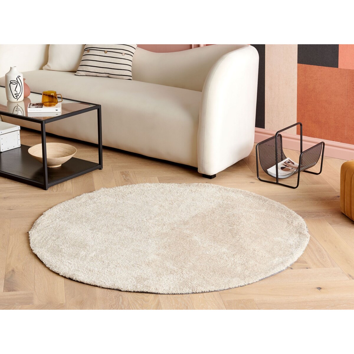 Dywan shaggy okrągły ⌀ 140 cm beżowy DEMRE