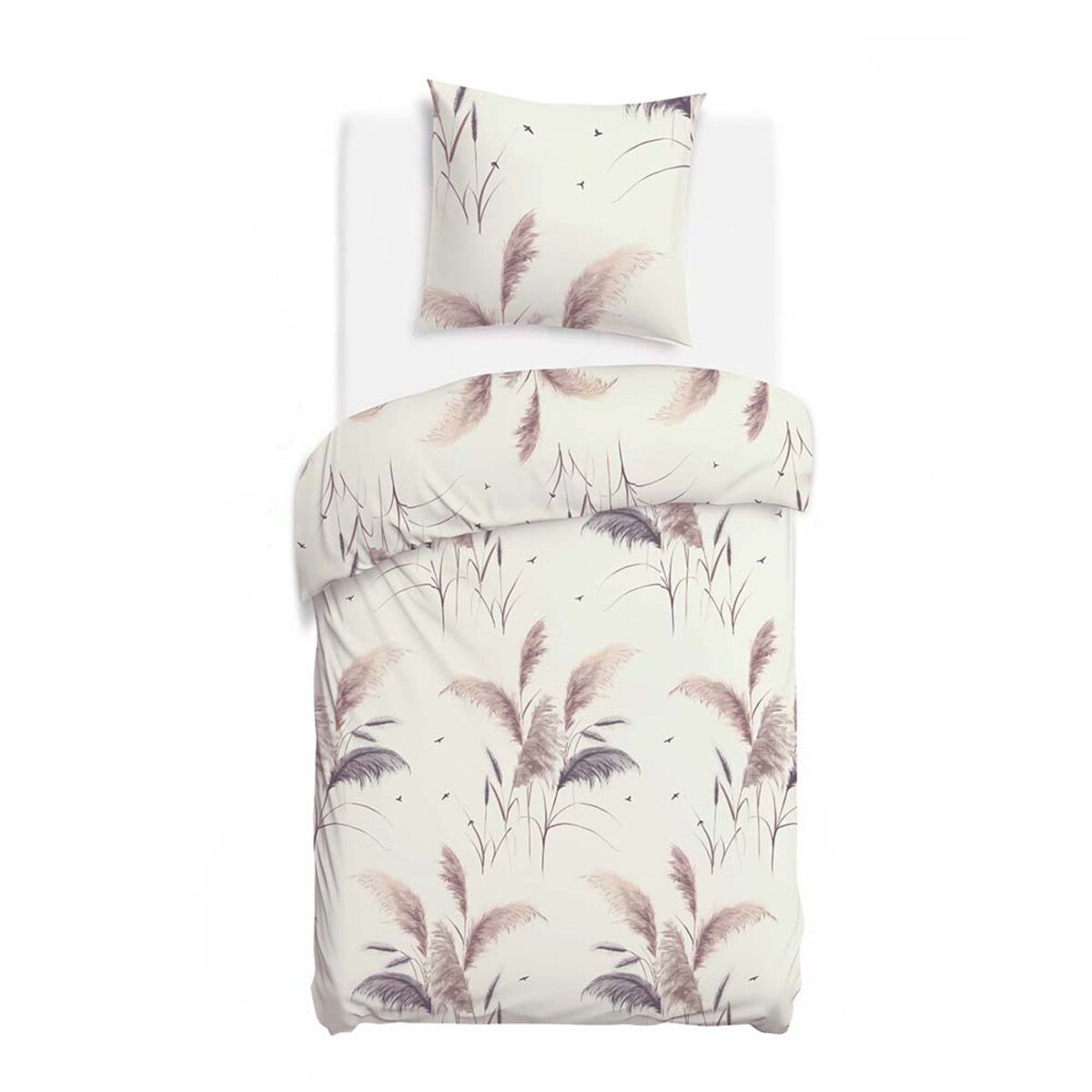 Pościel bawełniana 140x200 Pampas beżowa z delikatnym wzorem traw pampasowych, Cottonlove