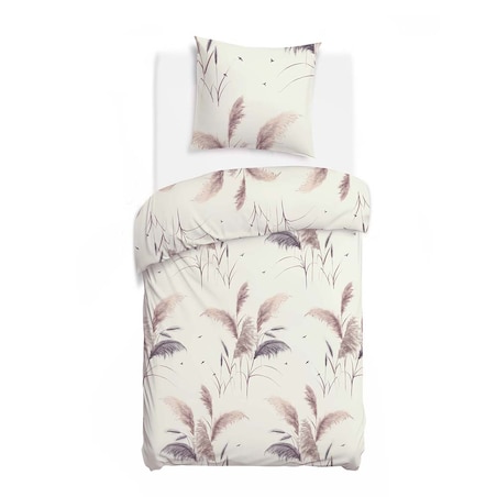 Pościel bawełniana 140x200 Pampas beżowa z delikatnym wzorem traw pampasowych, Cottonlove