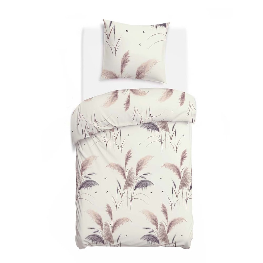 Pościel bawełniana 140x200 Pampas beżowa z delikatnym wzorem traw pampasowych, Cottonlove