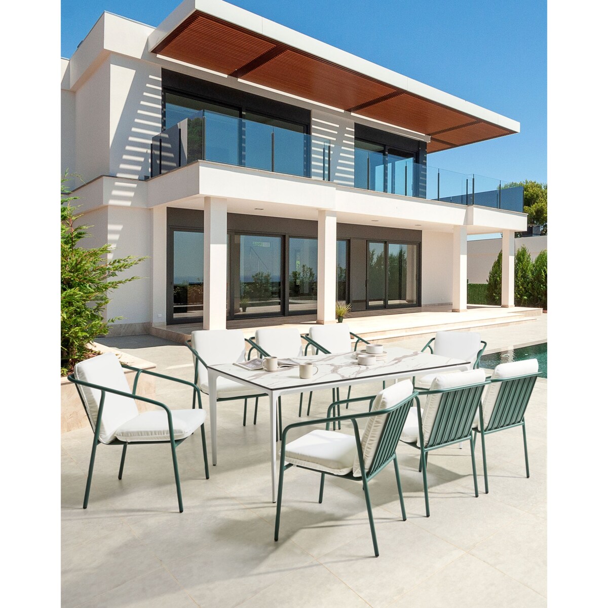 Zestaw 8 krzeseł ogrodowych z poduszkami ASCIANO Metal Zielony