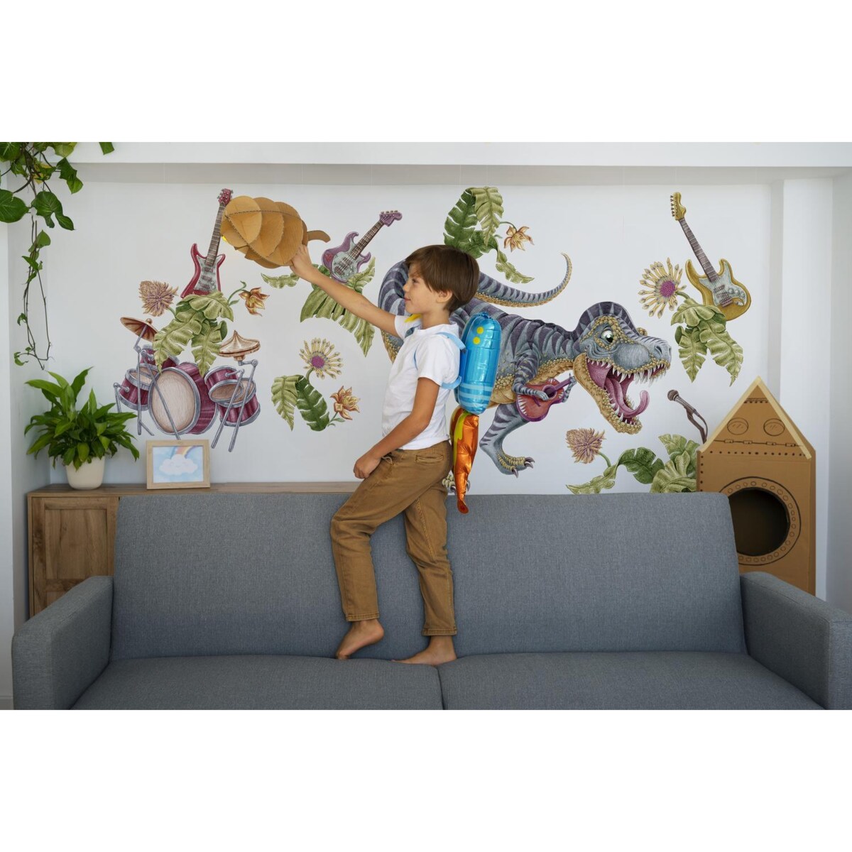Zestaw naklejek na ścianę, Pastelowy Muzyczny dinozaur, 100cm