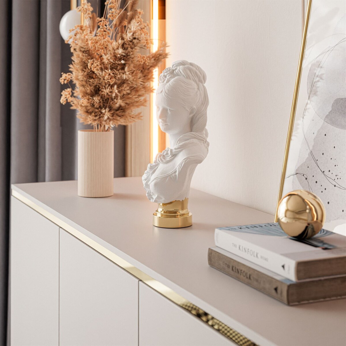 Komoda AURORA 3D Kaschmir 140x95x40 cm - mat, płyta laminowana, złote/chromowane nogi