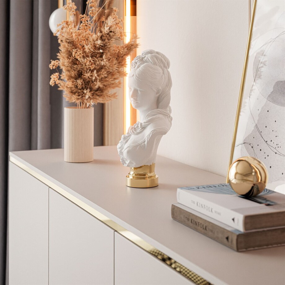 Komoda AURORA 3D Kaschmir 140x95x40 cm - mat, płyta laminowana, złote/chromowane nogi