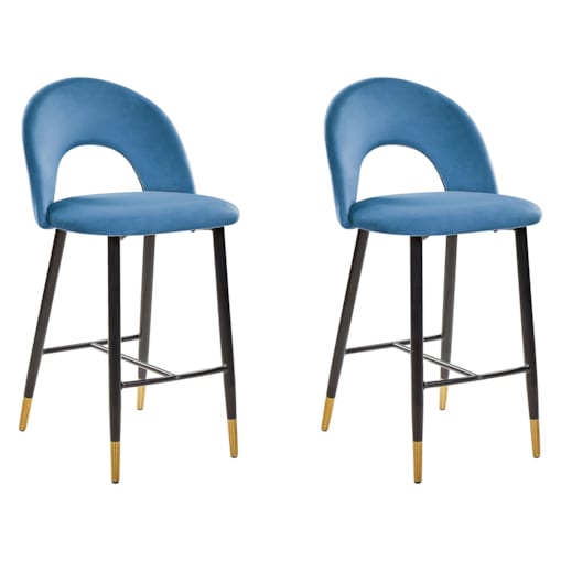 Zestaw 2 krzeseł barowych welurowy niebieski FALTON