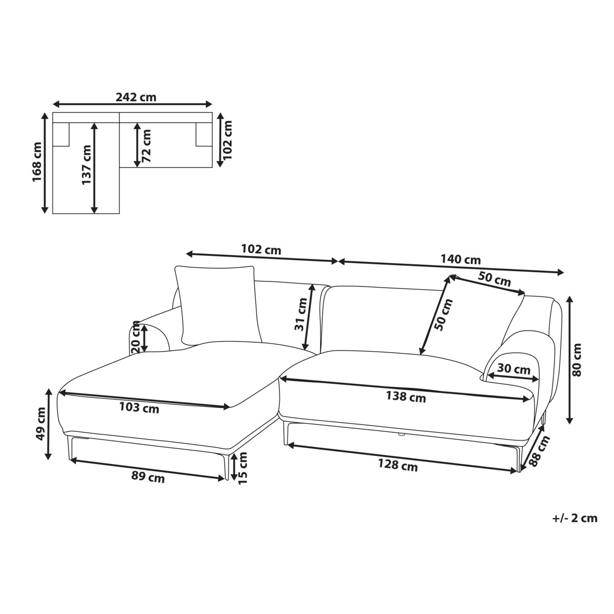 Narożnik prawostronny sztruksowy jasnobrązowy STENUM