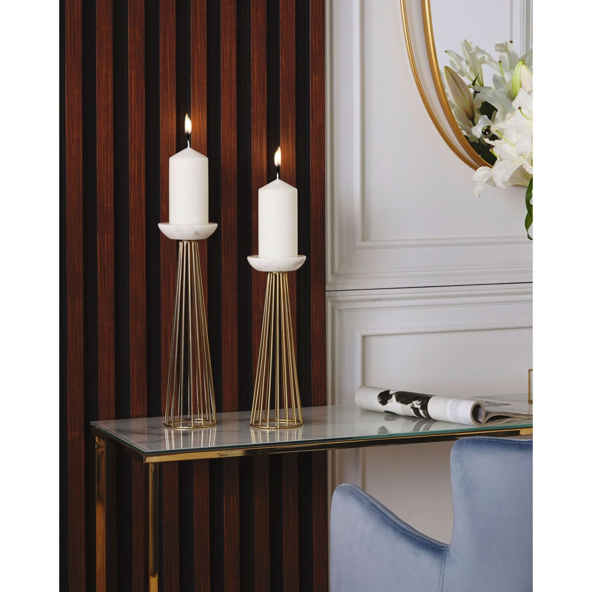 Zestaw 2 świeczników PORONG Metal 35/30 cm Złoty