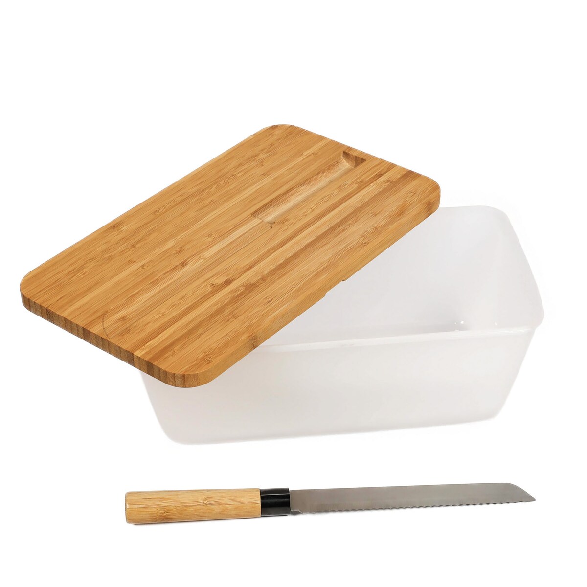 Chlebak z bambusową pokrywą i nożem do pieczywa, 35 x 20 cm