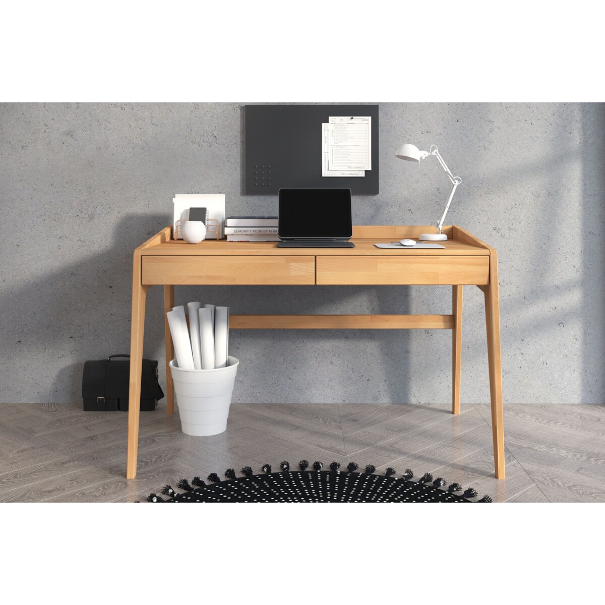 Drewniane bukowe biurko / toaletka z szufladami Visby LISA / kolor naturalny