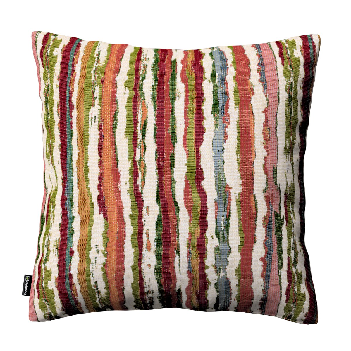 Poszewka Kinga na poduszkę 50x50 czerwono-zielone pasy na kremowym tle