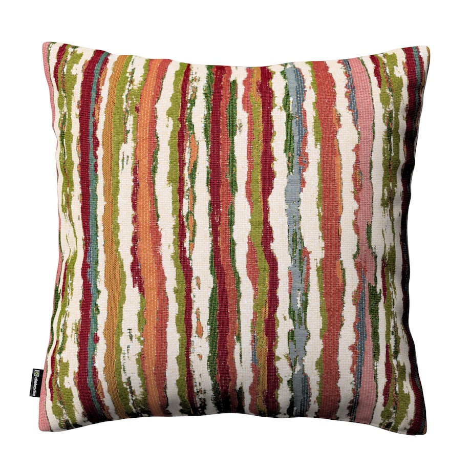 Poszewka Kinga na poduszkę 50x50 czerwono-zielone pasy na kremowym tle