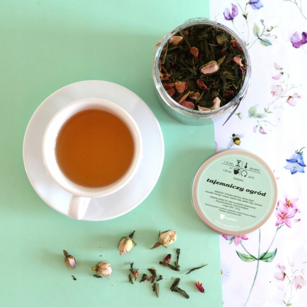 Herbata zielona sypana TAJEMNICZY OGRÓD o smaku świeżych owoców PREMIUM - herbata liściasta sypana mieszanka napar susz - gotowa na prezent upominek