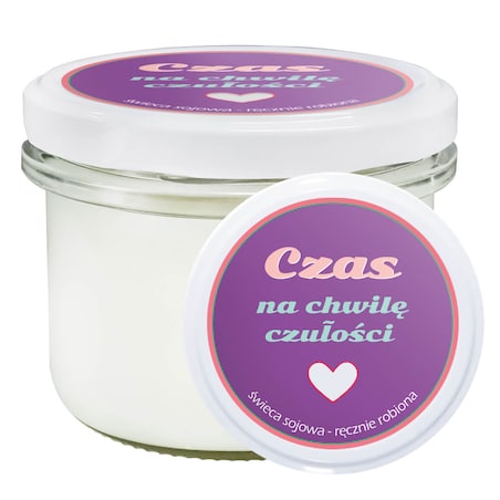 Naturalna świeca sojowa zapachowa "CZAS NA CHWILĘ CZUŁOŚCI" romantyczny prezent upominek na walentynki rocznice dla chłopaka dziewczyny niej niego żony męża kobiety faceta mężczyzny