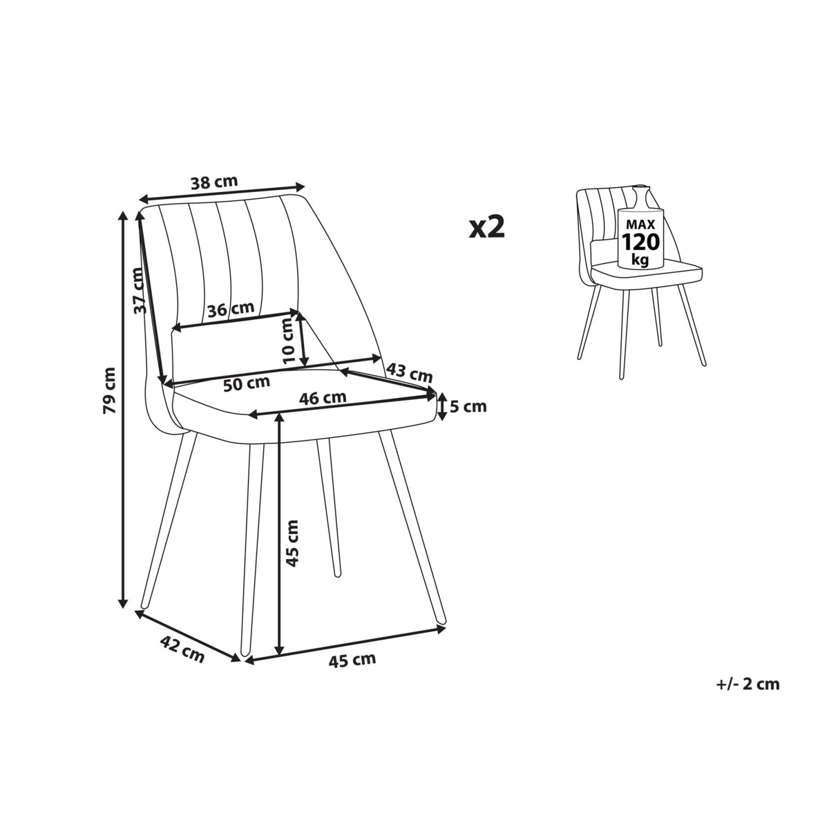 Zestaw 2 krzeseł do jadalni welurowy szary ANSLEY