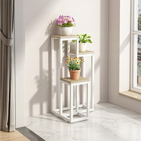 Kwietnik stojący stojak na kwiaty doniczki metalowy półki wysoki biały loft