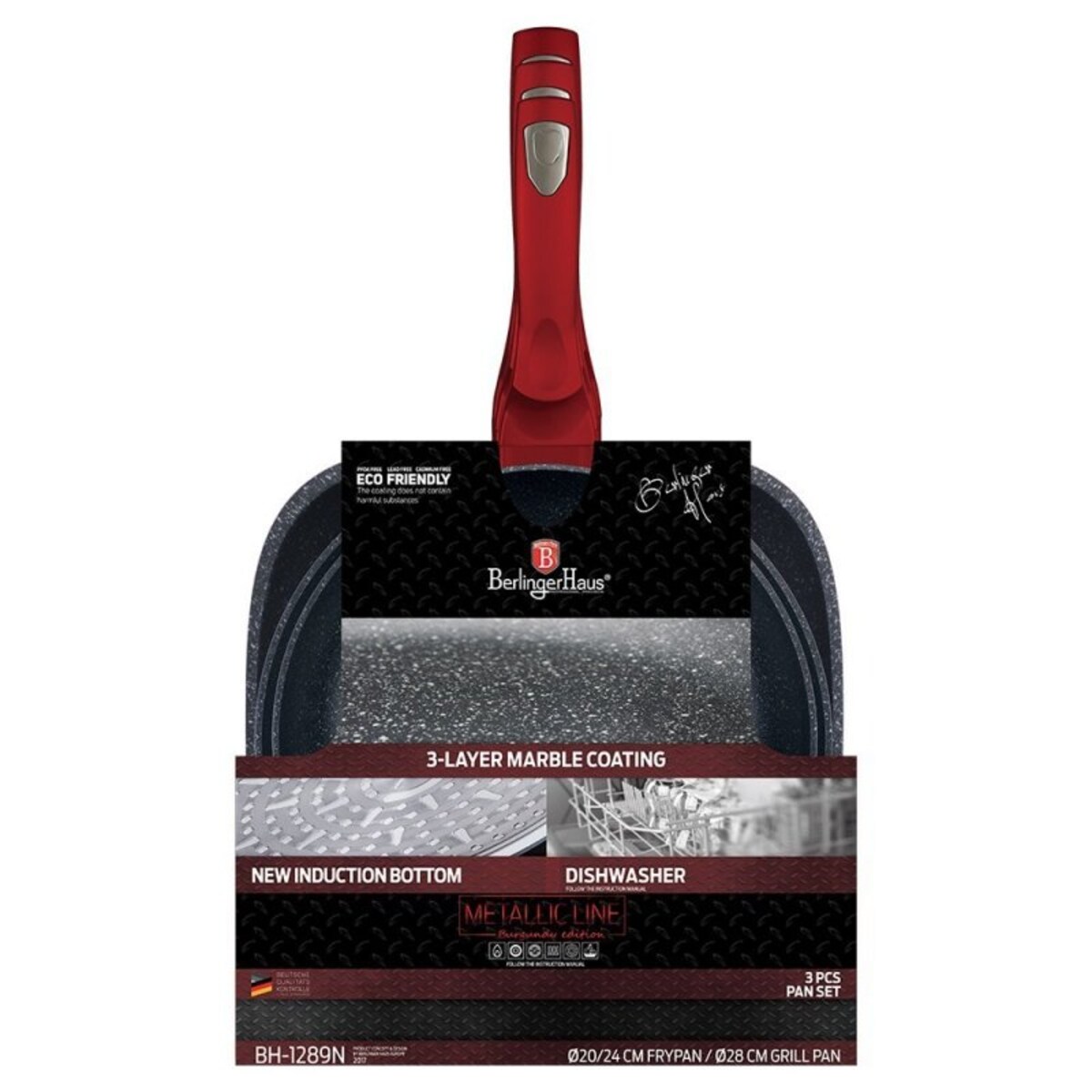 Zestaw 3 Patelni Granitowych Berlingerhaus Red Metallic Line Bh-1289