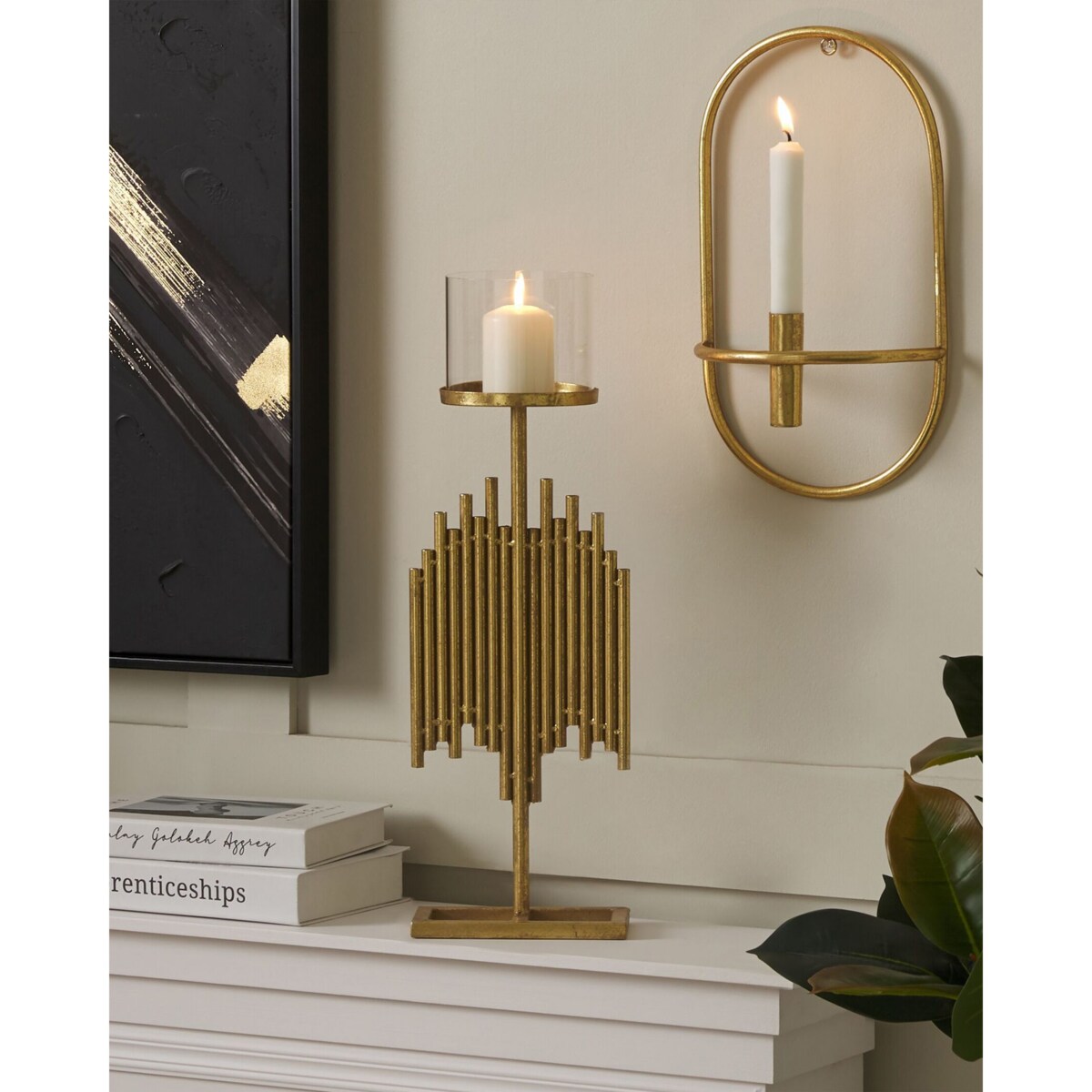 Świecznik metalowy 53 cm złoty NIAS