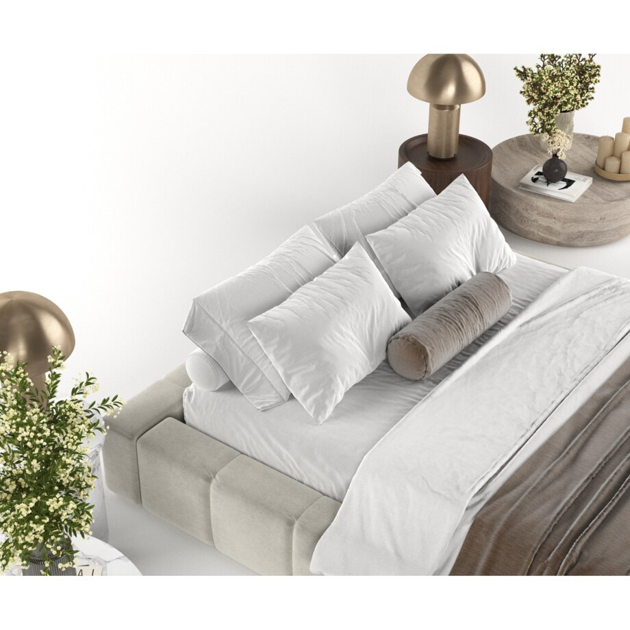 Łóżko tapicerowane KEA 160x200 z pojemnikiem, Jasny Beż, tkanina Terra NW 06