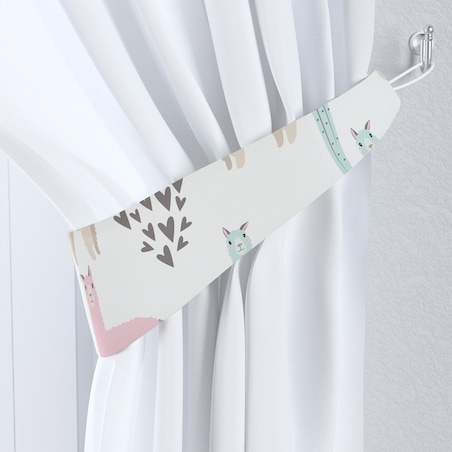 Podwiązka do zasłon, pastelowe lamy na jasnoszarym tle, 12 x 70 cm, Magic Collection