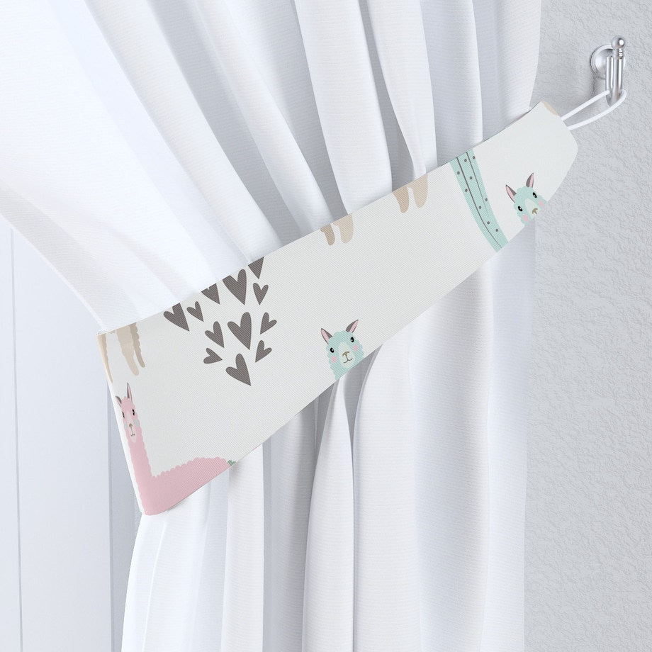 Podwiązka do zasłon, pastelowe lamy na jasnoszarym tle, 12 x 70 cm, Magic Collection