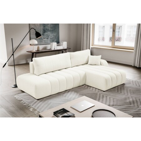 Narożnik z funkcją spania ALOO, prawostronny, tkanina boucle-śmietankowa