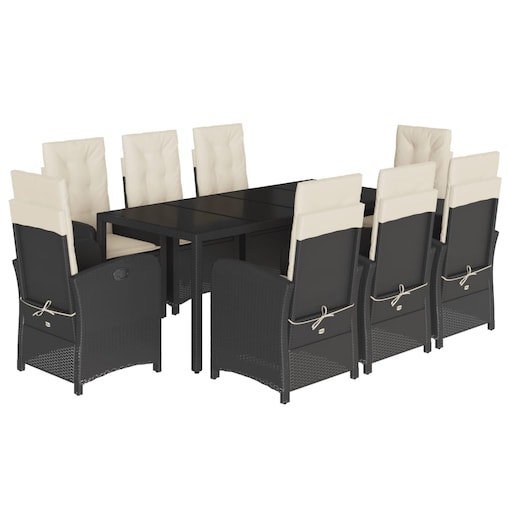 vidaXL 9-cz. zestaw mebli ogrodowych z poduszkami, czarny, rattan PE