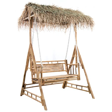 vidaXL 2-os. huśtawka ogrodowa, bambus i liście palmy, poduszka, 202cm