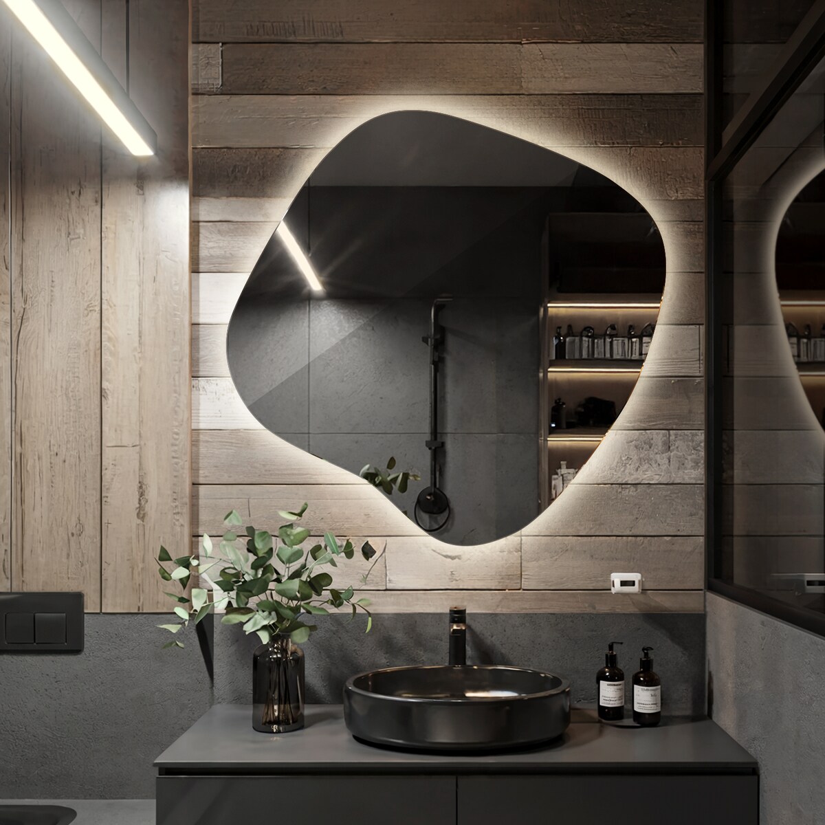 Lustro Asymetryczne LED - 57x57,7 cm - Neutralne Światło