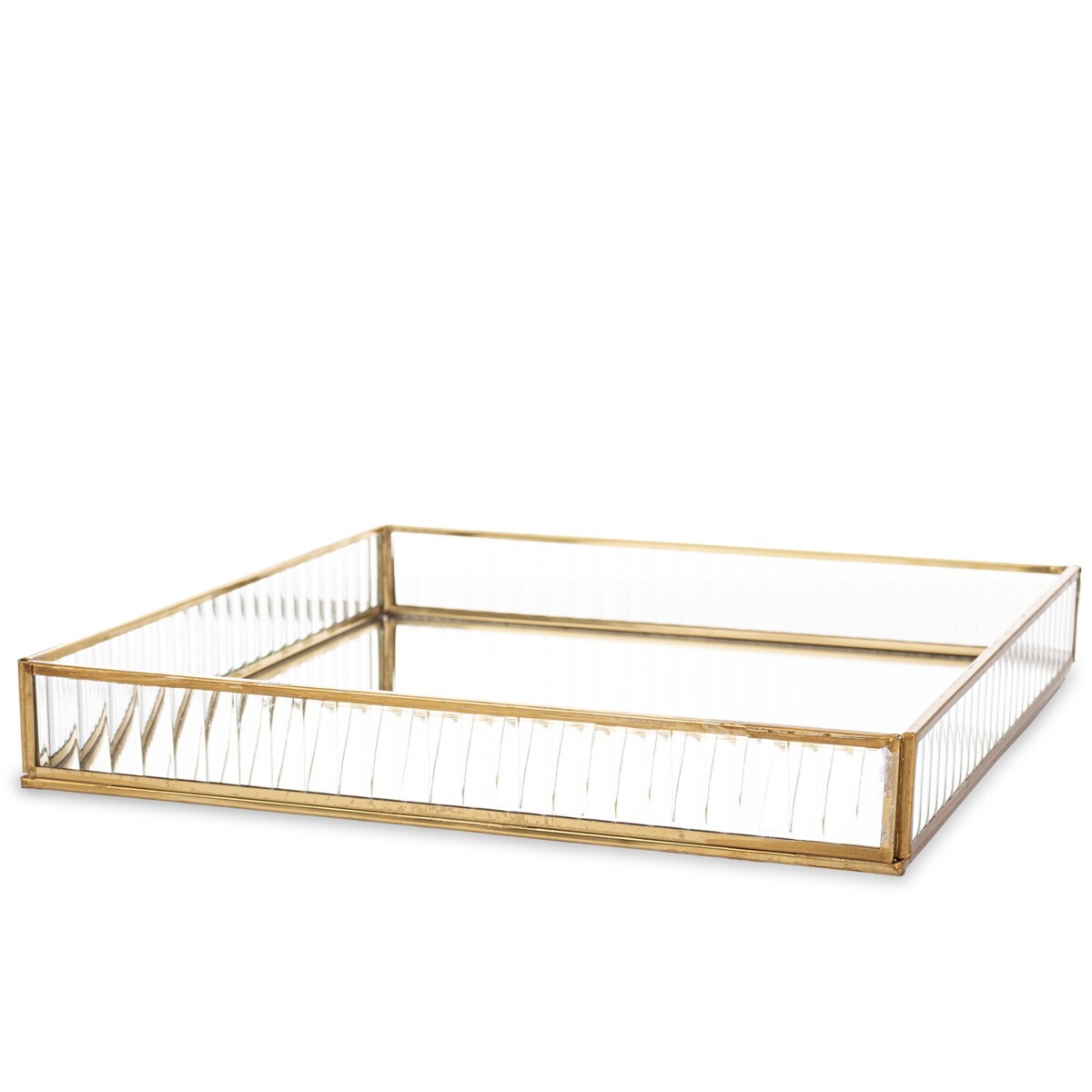 Taca metalowa złota ryflowane szkło 4,5x30,5x30,5 cm